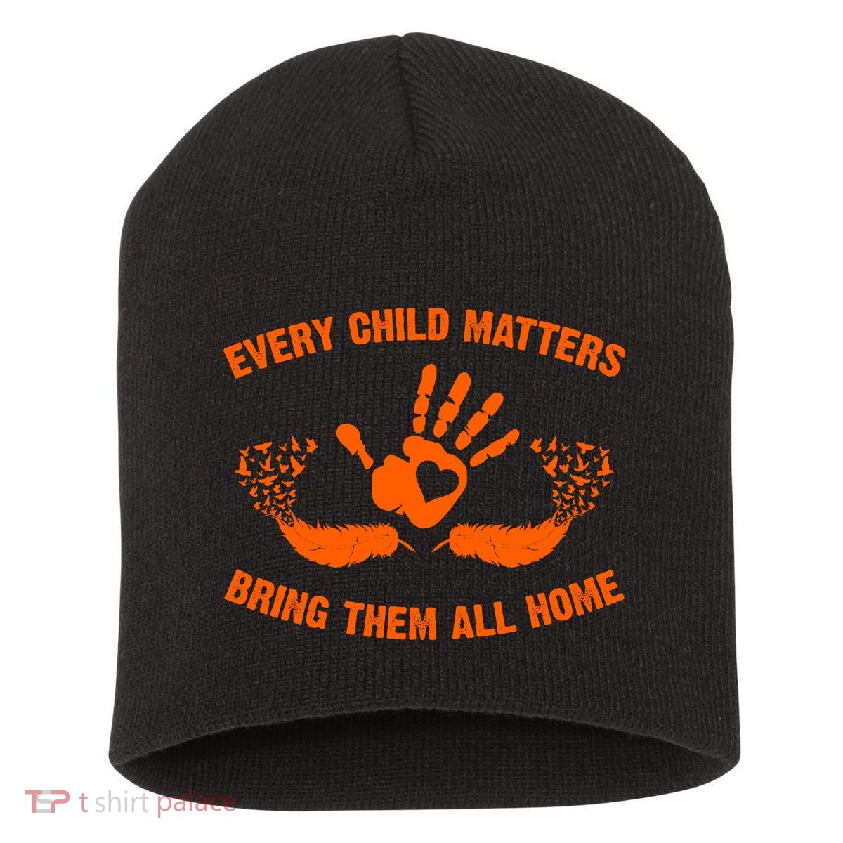Every Child Matters Bring Them All Home Orange Handprint Short Acrylic Beanie