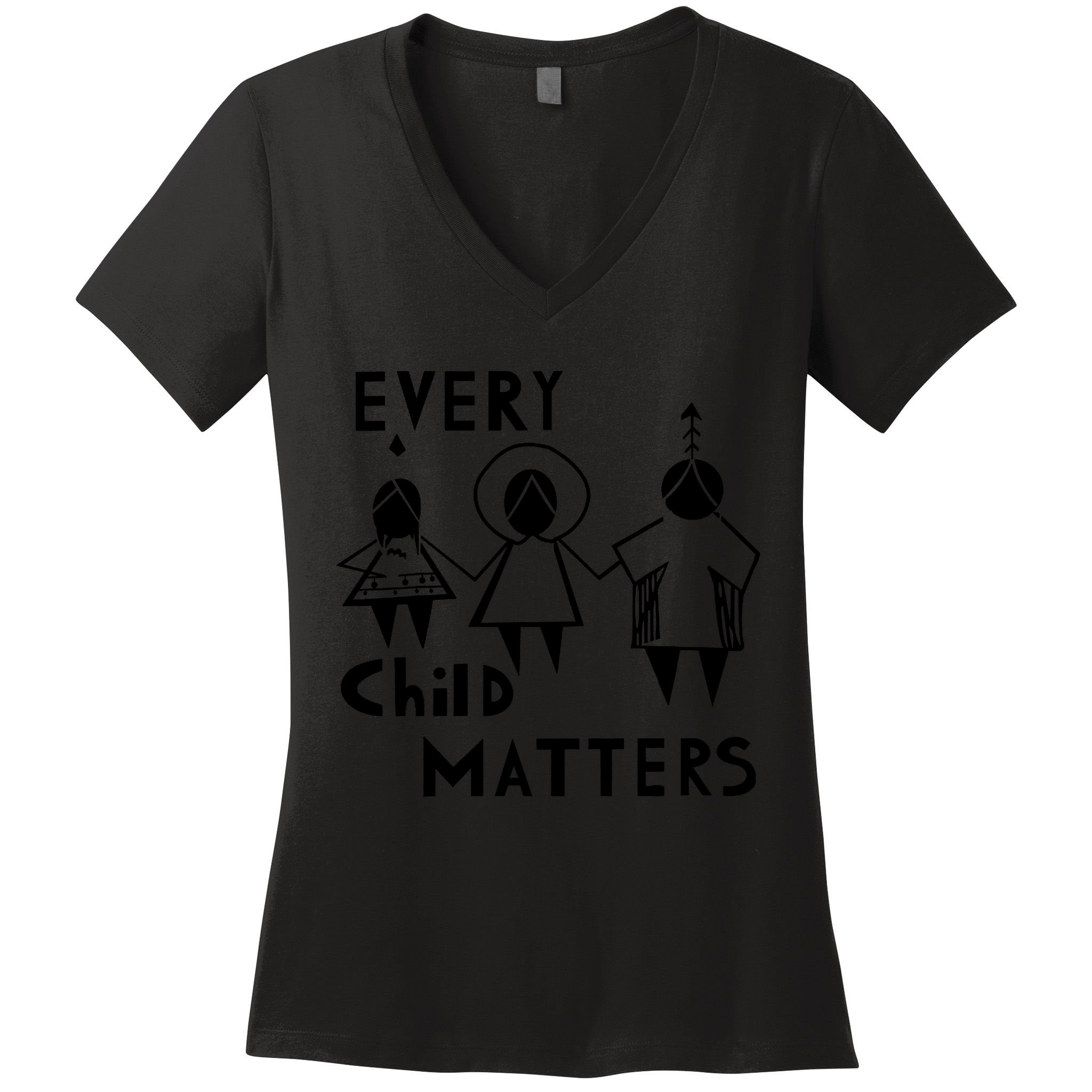 Every Child Matters Black Print Orange Women's V-Neck T-Shirt