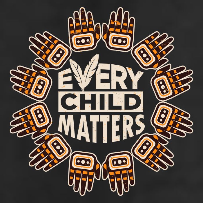 Every Child Matters Native American Hand Pattern 7 Panel Mesh Trucker Snapback Hat
