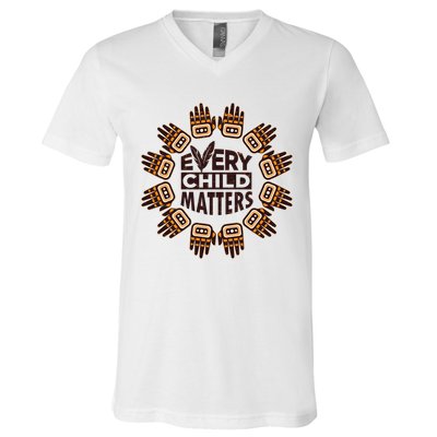 Every Child Matters Native American Hand Pattern V-Neck T-Shirt