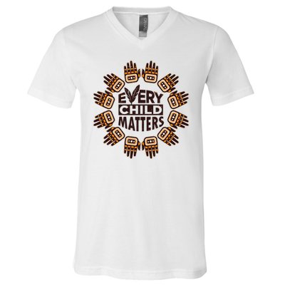 Every Child Matters Native American Hand Pattern V-Neck T-Shirt