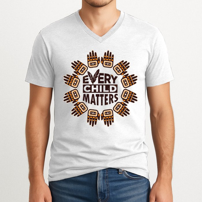 Every Child Matters Native American Hand Pattern V-Neck T-Shirt