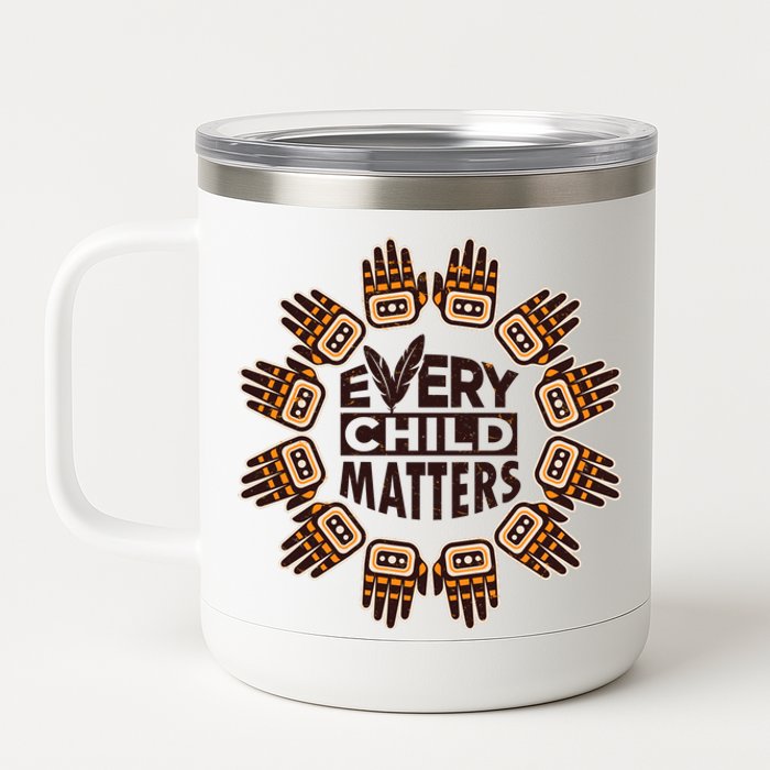 Every Child Matters Native American Hand Pattern 12 oz Stainless Steel Tumbler Cup