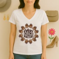 Every Child Matters Native American Hand Pattern Women's V-Neck T-Shirt
