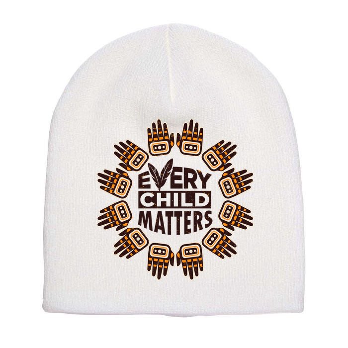 Every Child Matters Native American Hand Pattern Short Acrylic Beanie