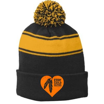 Every Child Matters Native American Feather Heart Stripe Pom Pom Beanie