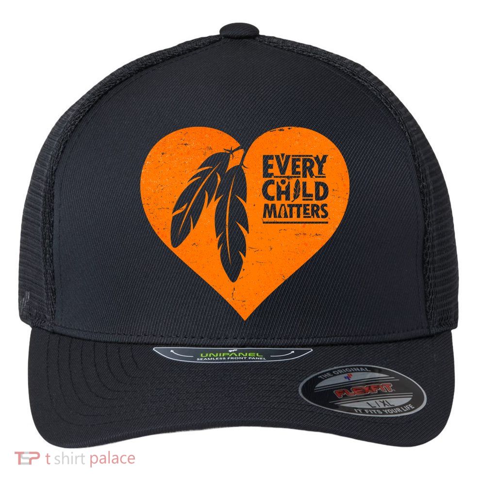 Every Child Matters Native American Feather Heart Flexfit Unipanel Trucker Cap