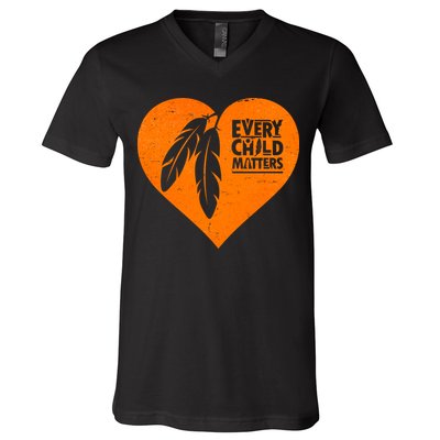 Every Child Matters Native American Feather Heart V-Neck T-Shirt