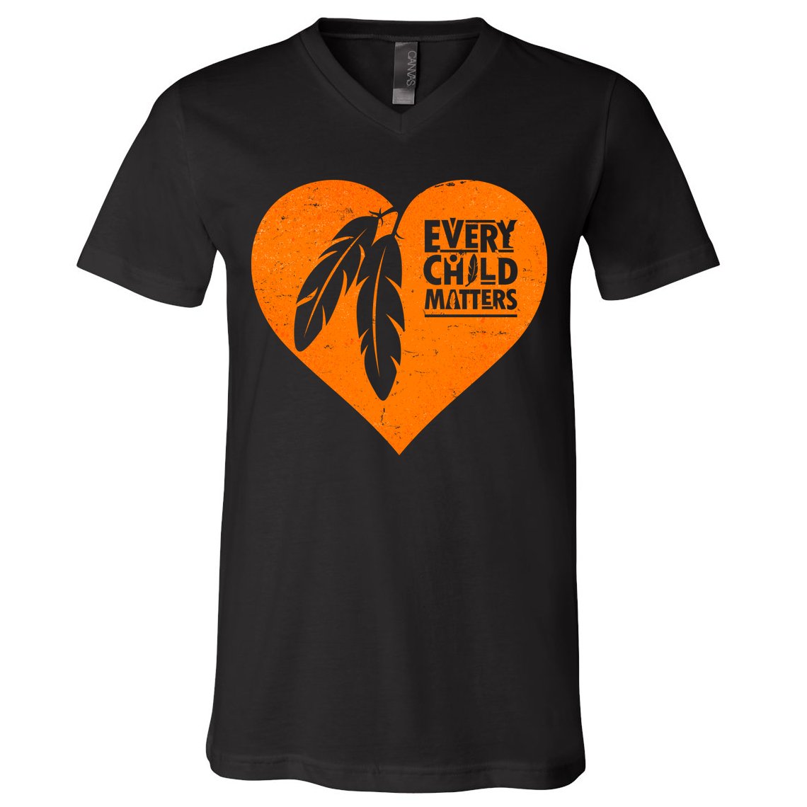Every Child Matters Native American Feather Heart V-Neck T-Shirt