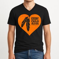 Every Child Matters Native American Feather Heart V-Neck T-Shirt