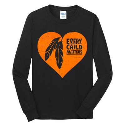 Every Child Matters Native American Feather Heart Tall Long Sleeve T-Shirt