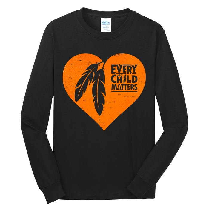 Every Child Matters Native American Feather Heart Tall Long Sleeve T-Shirt