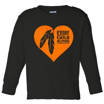 Every Child Matters Native American Feather Heart Toddler Long Sleeve Shirt