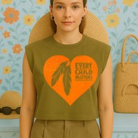 Every Child Matters Native American Feather Heart Garment-Dyed Women's Muscle Tee