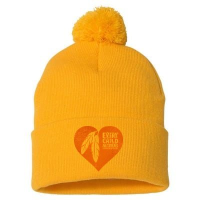 Every Child Matters Native American Feather Heart Pom Pom 12in Knit Beanie