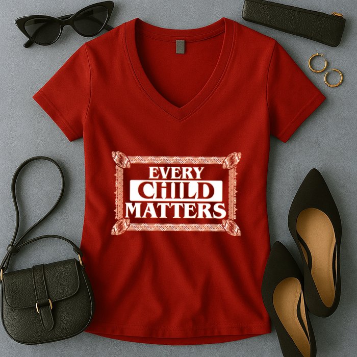 Every Child Matters Native American Indigenous Children Orange Day Women's V-Neck T-Shirt