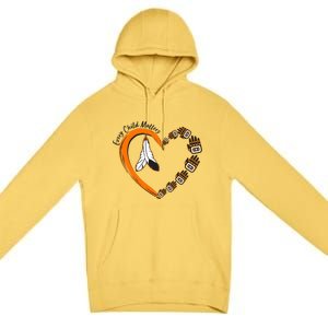 Every Child Matters Wear Orange Feather Heart Premium Pullover Hoodie