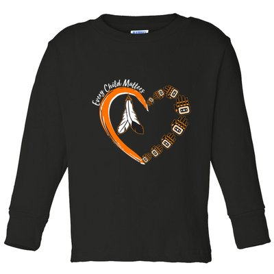 Every Child Matters Wear Orange Feather Heart Toddler Long Sleeve Shirt