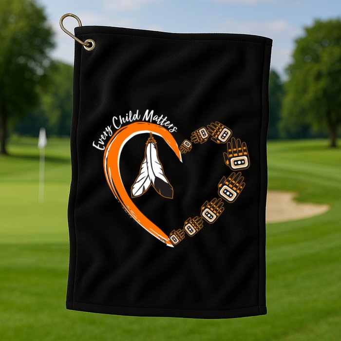 Every Child Matters Wear Orange Feather Heart Golf Towel