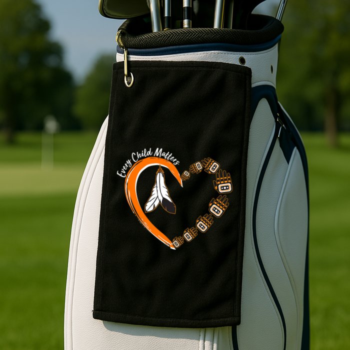 Every Child Matters Wear Orange Feather Heart Golf Towel