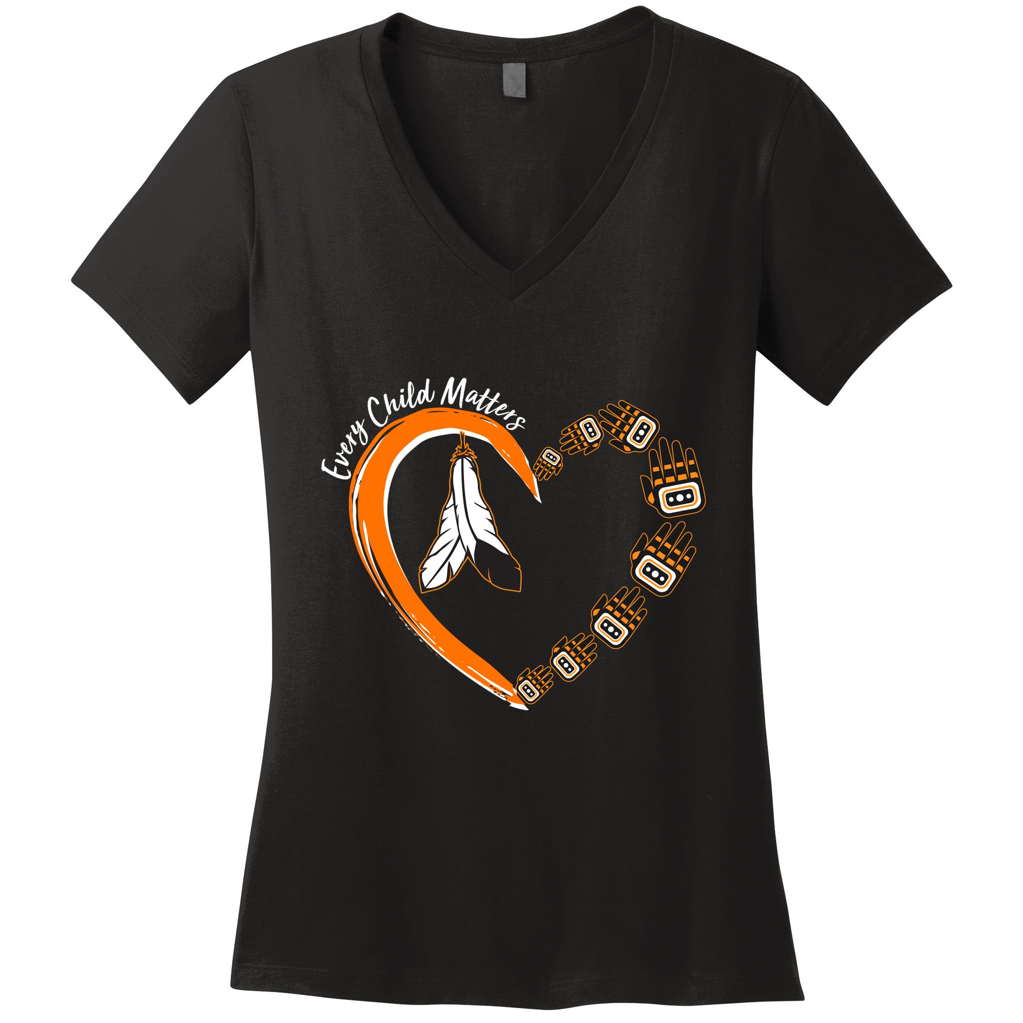 Every Child Matters Wear Orange Feather Heart Women's V-Neck T-Shirt