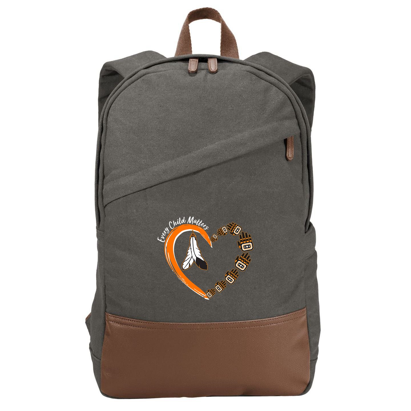 Every Child Matters Wear Orange Feather Heart Cotton Canvas Backpack