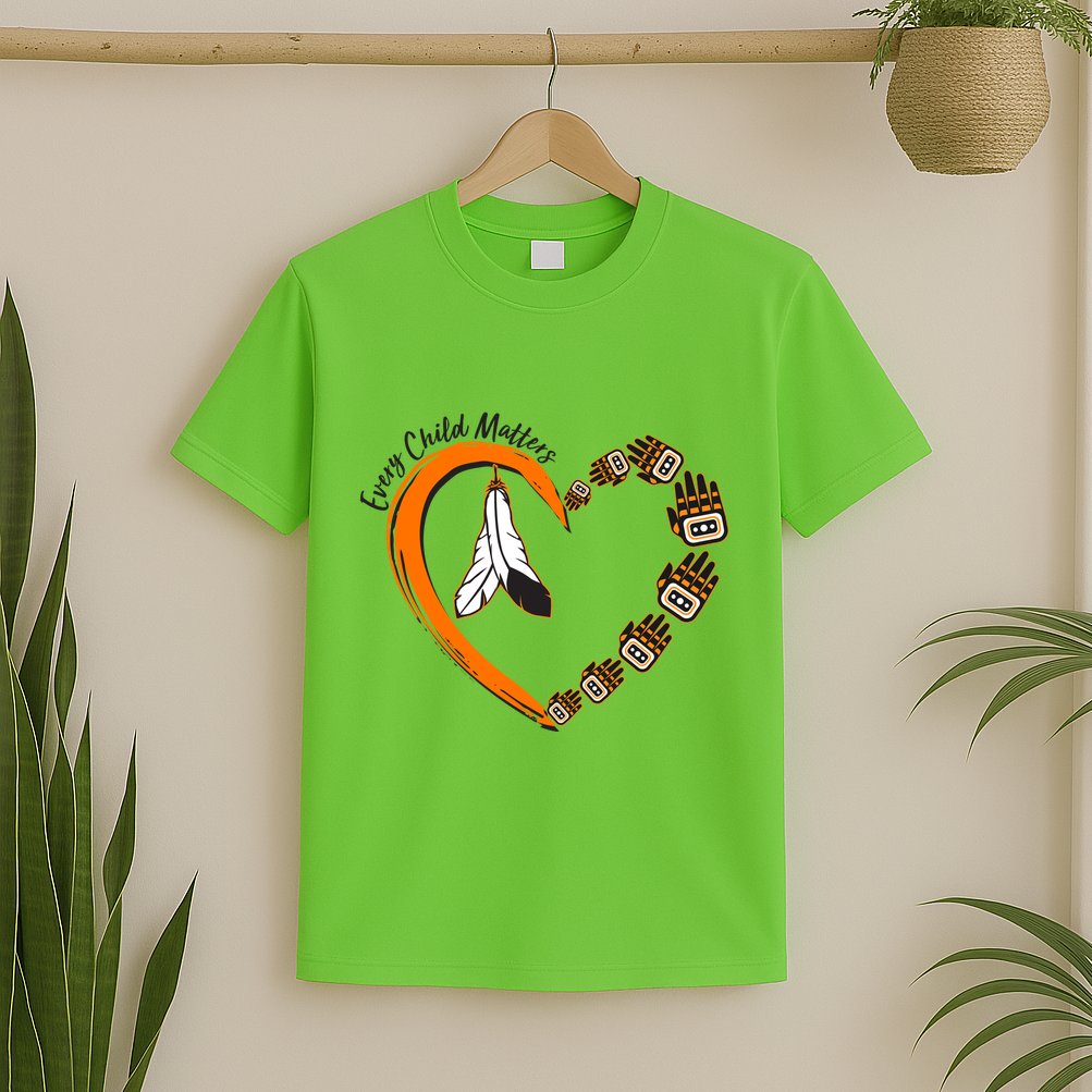 Every Child Matters Wear Orange Feather Heart T-Shirt
