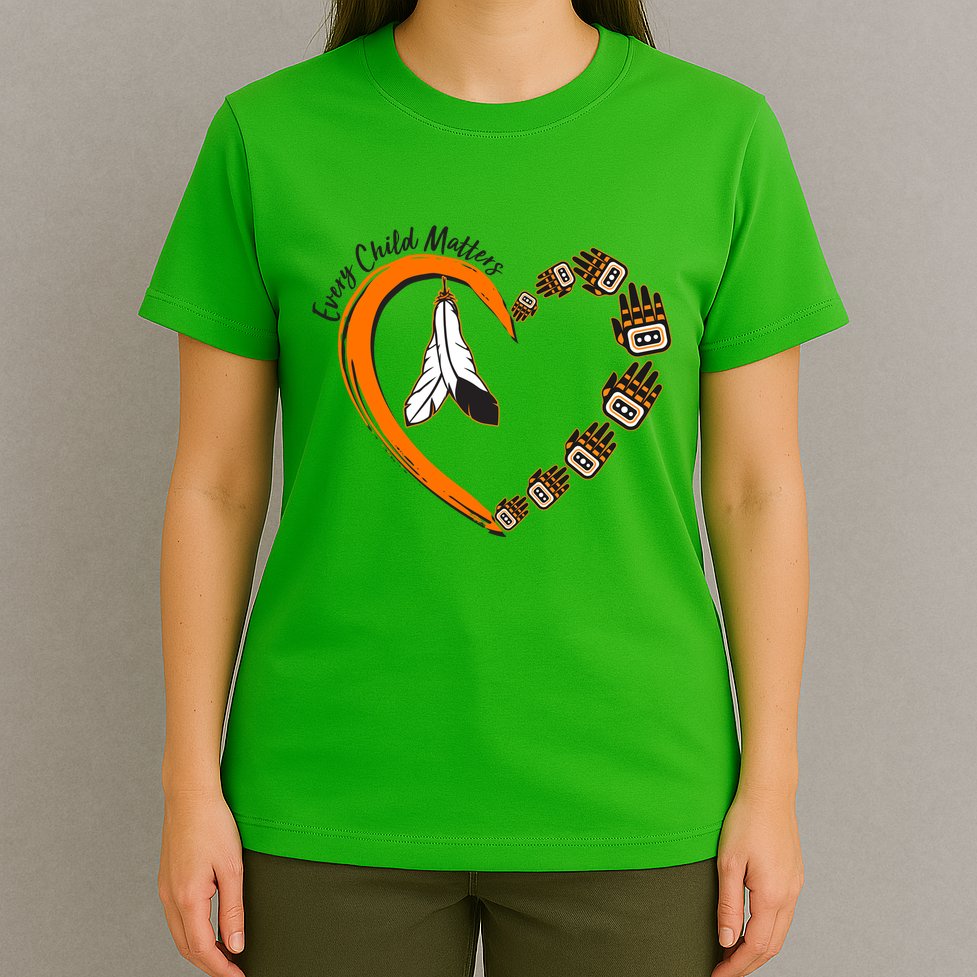 Every Child Matters Wear Orange Feather Heart T-Shirt