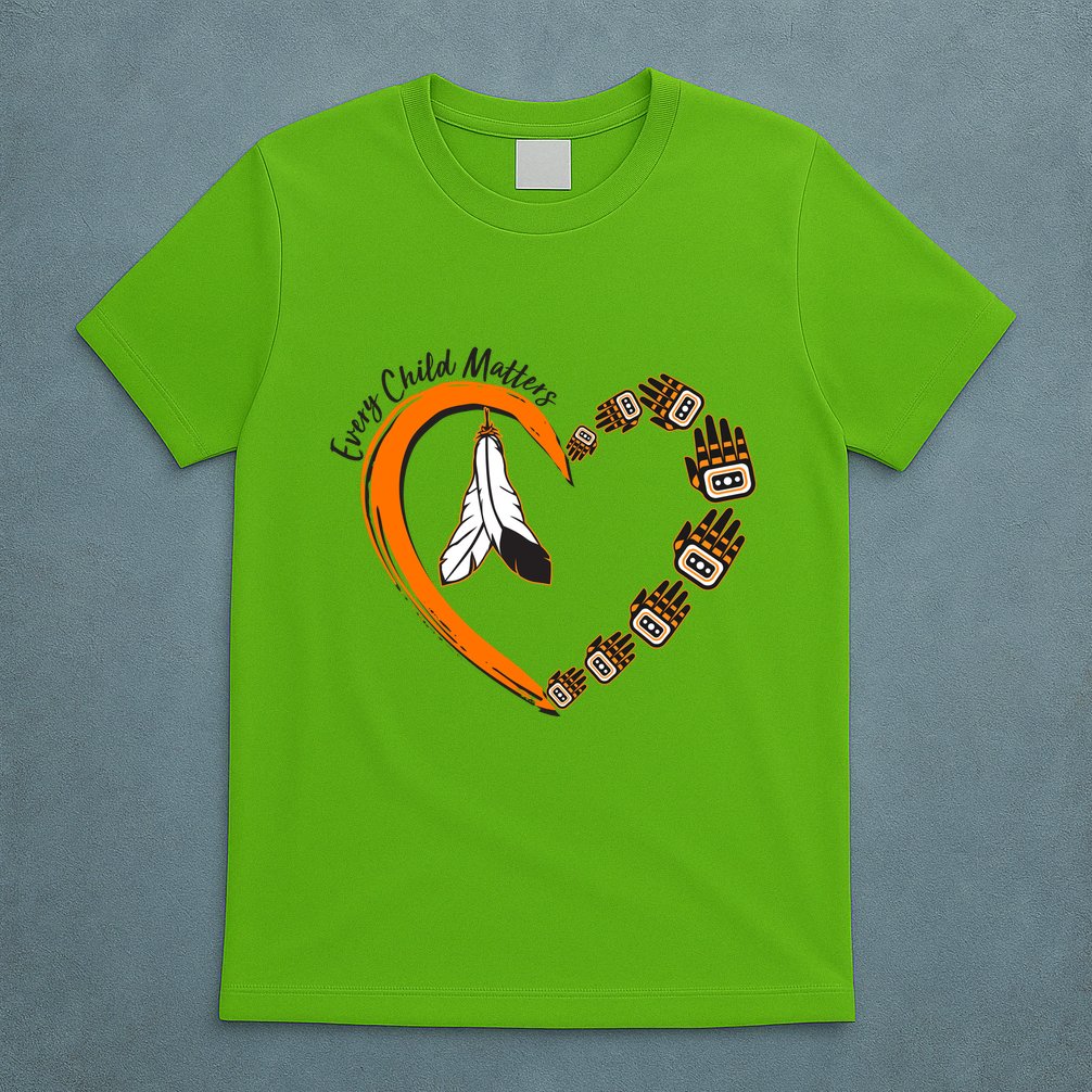 Every Child Matters Wear Orange Feather Heart T-Shirt