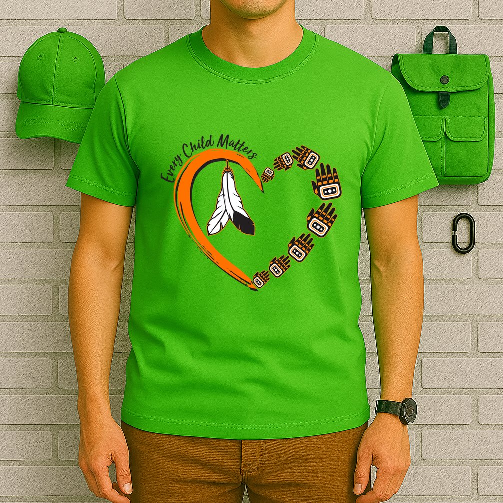 Every Child Matters Wear Orange Feather Heart T-Shirt