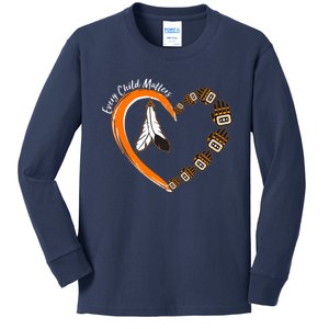 Every Child Matters Wear Orange Feather Heart Kids Long Sleeve Shirt