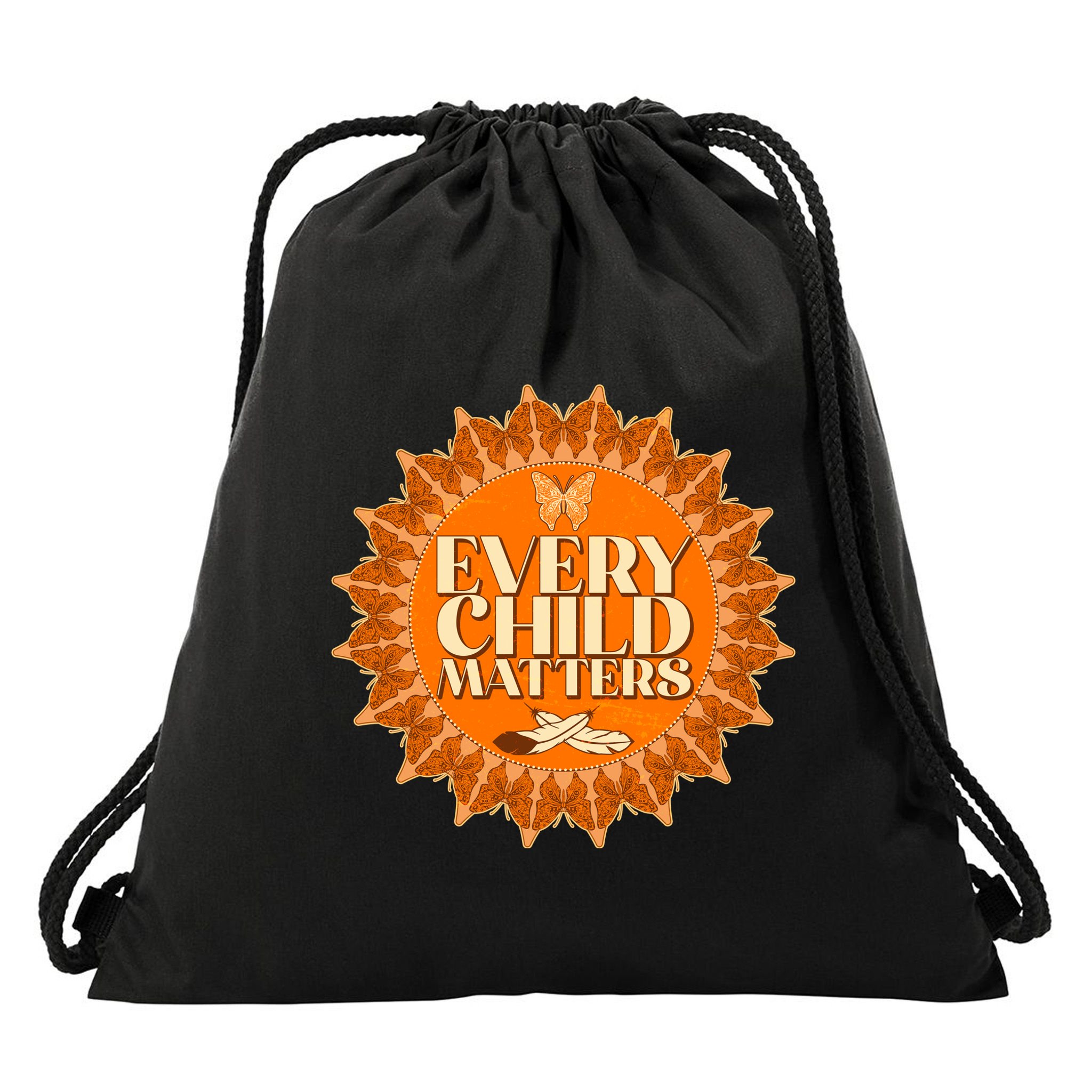Every Child Matters Orange Butterfly Sun Flower Drawstring Bag