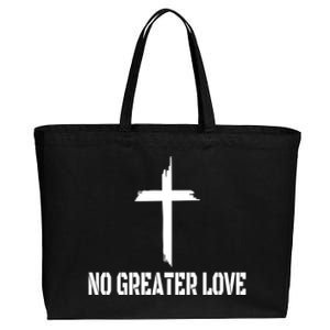 Easter Cross No Greater Love Distressed Cross Easter Sunday Gift Cotton Canvas Jumbo Tote