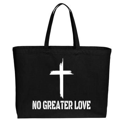 Easter Cross No Greater Love Distressed Cross Easter Sunday Gift Cotton Canvas Jumbo Tote