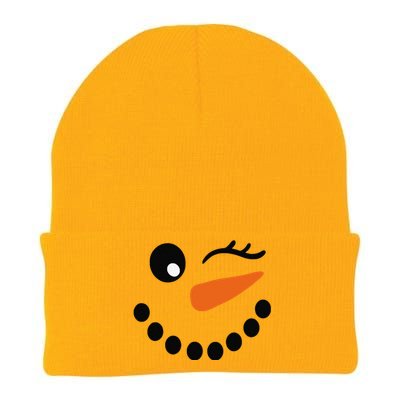 Eyelashes Christmas Outfit Snowman Face Wink Eye Funny Knit Cap Winter Beanie