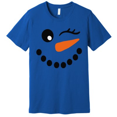 Eyelashes Christmas Outfit Snowman Face Wink Eye Funny Premium T-Shirt