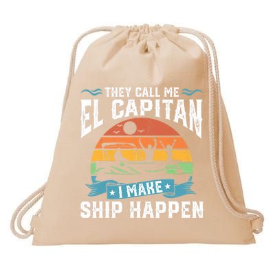 El Capitan Pontoon Captain I Make Ship Happen Boating Gift Drawstring Bag