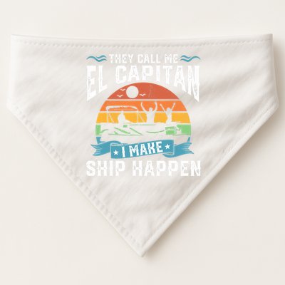 El Capitan Pontoon Captain I Make Ship Happen Boating Gift USA-Made Doggie Bandana
