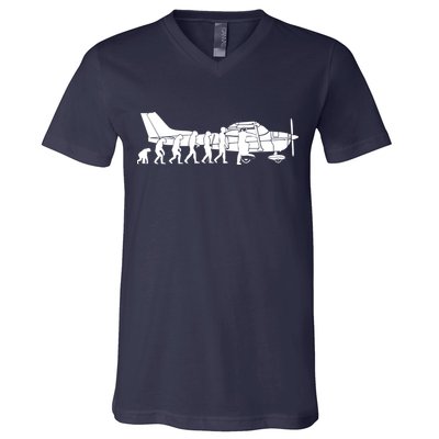 Evolution Cessna Pilot Flugzeug Fun Art Air Fly Airplane Aircraft Flug V-Neck T-Shirt