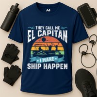El Capitan Pontoon Captain I Make Ship Happen Boating Gift Cooling Performance Crew T-Shirt