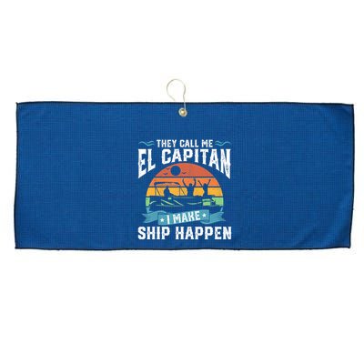 El Capitan Pontoon Captain I Make Ship Happen Boating Gift Large Microfiber Waffle Golf Towel