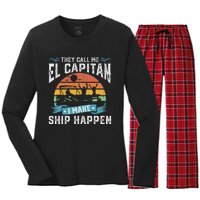 El Capitan Pontoon Captain I Make Ship Happen Boating Women's Long Sleeve Flannel Pajama Set 