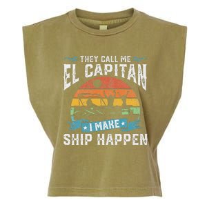 El Capitan Pontoon Captain I Make Ship Happen Boating Garment-Dyed Women's Muscle Tee