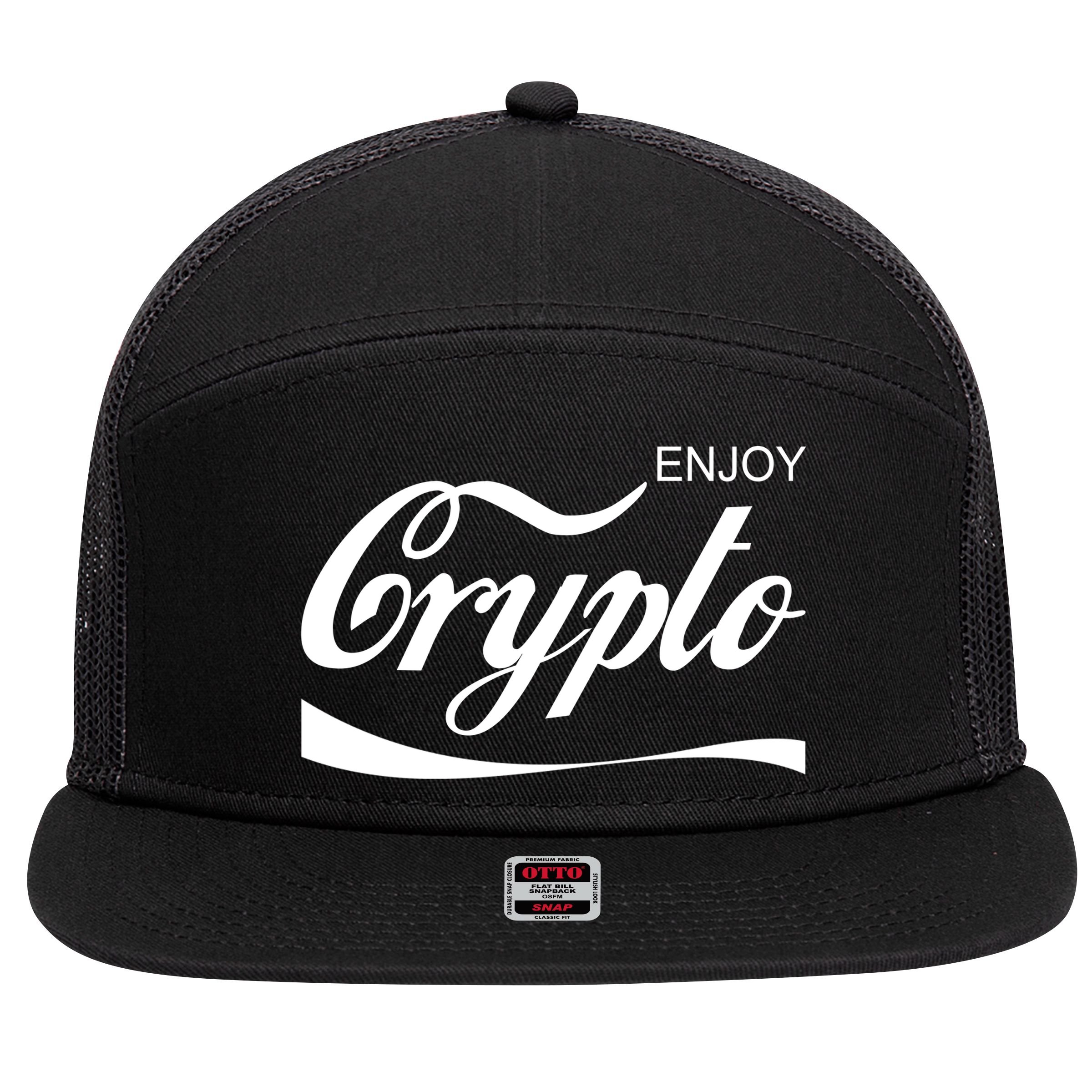 Enjoy Crypto Retro Cryptocurrency Bitcoin 7 Panel Mesh Trucker Snapback Hat