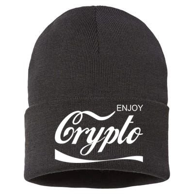 Enjoy Crypto Retro Cryptocurrency Bitcoin Sustainable Knit Beanie