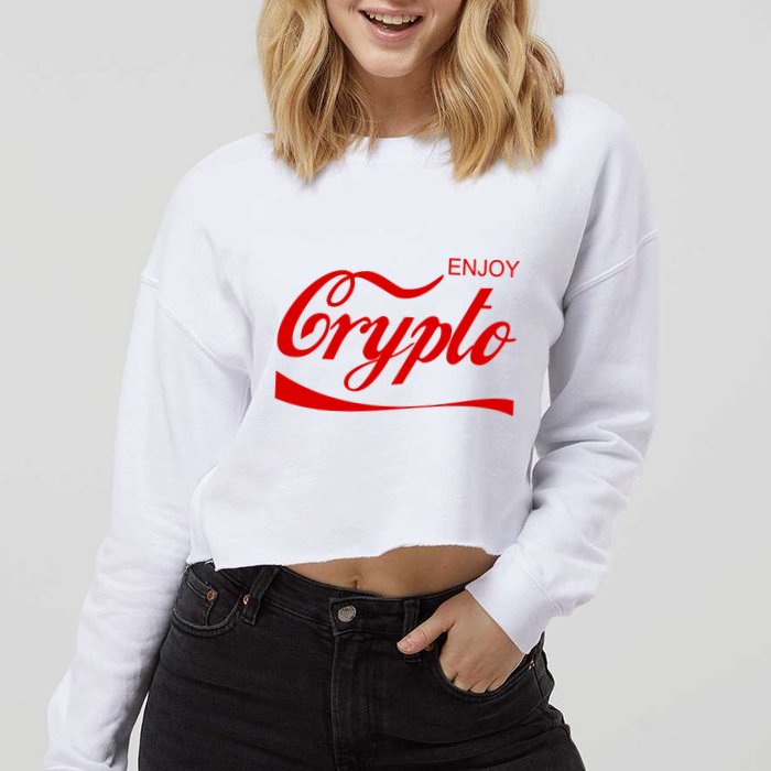 Enjoy Crypto Retro Cryptocurrency Bitcoin Cropped Pullover Crew