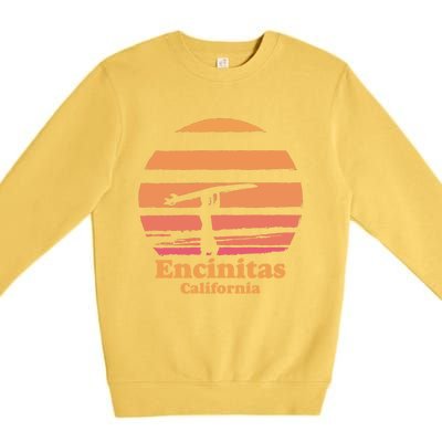 Encinitas California Retro Surf Vintage Surfing Sun 70's Gift Premium Crewneck Sweatshirt