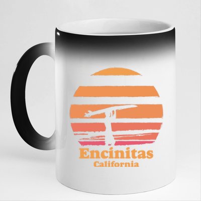 Encinitas California Retro Surf Vintage Surfing Sun 70's Gift 11oz Black Color Changing Mug