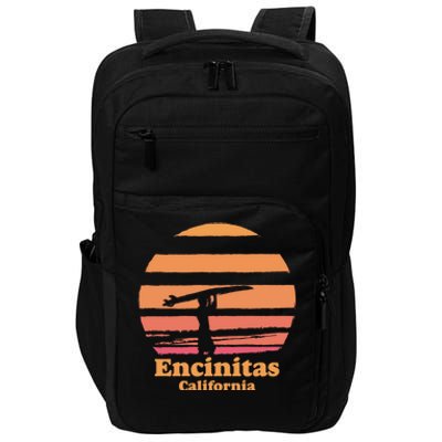 Encinitas California Retro Surf Vintage Surfing Sun 70's Gift Impact Tech Backpack