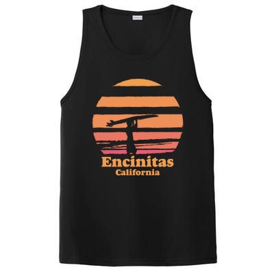 Encinitas California Retro Surf Vintage Surfing Sun 70's Gift PosiCharge Competitor Tank